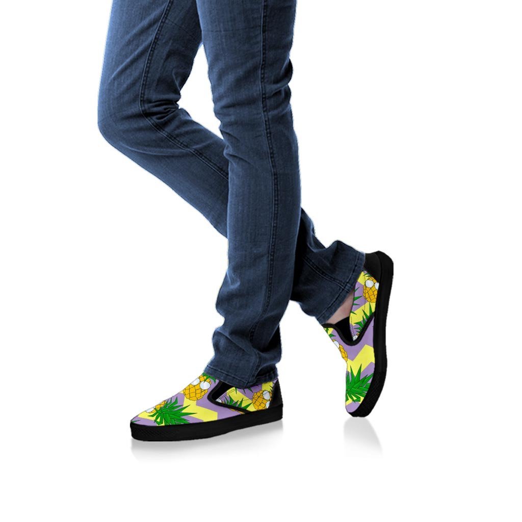 Zig Zag Pineapple Print Men's Slip On Sneakers-grizzshop
