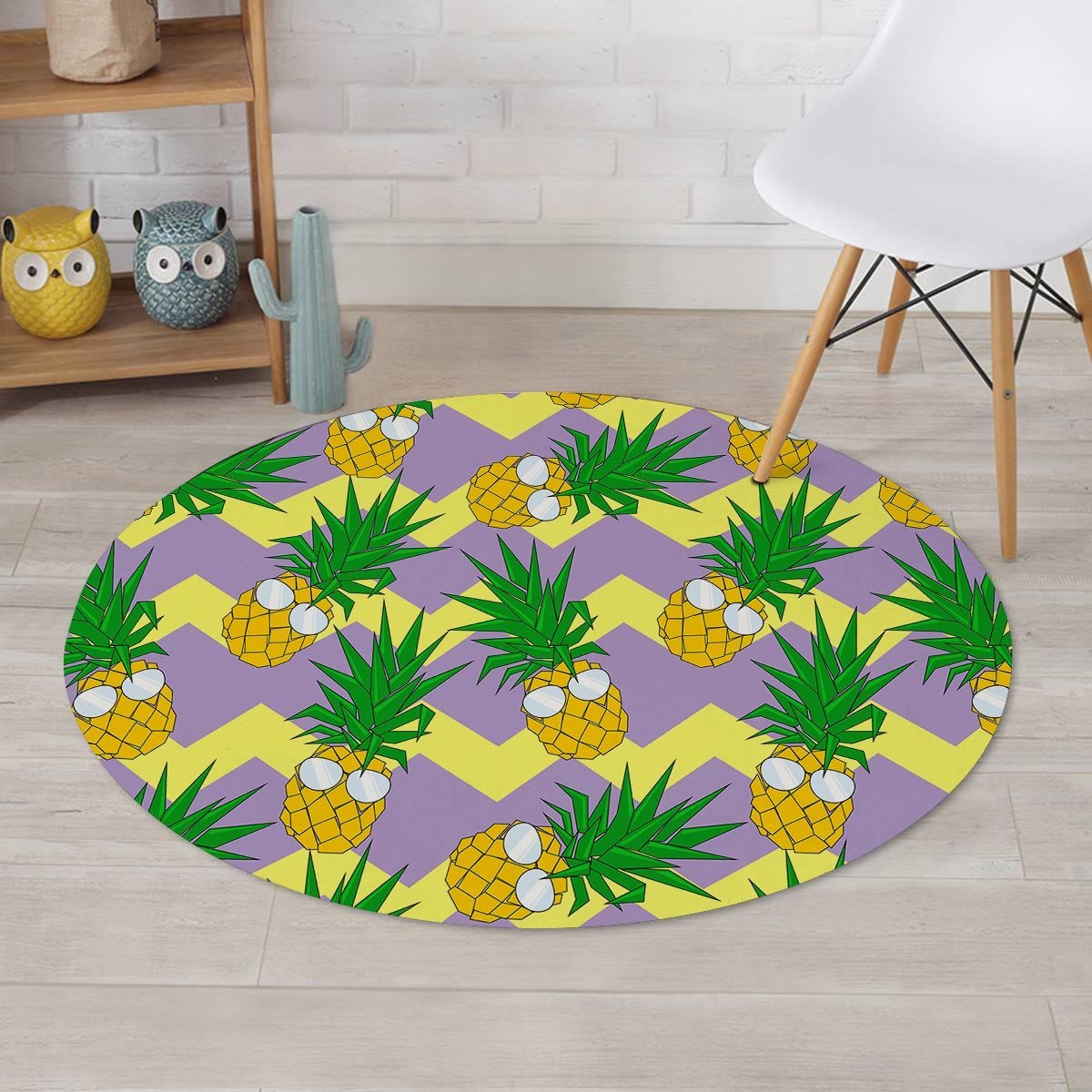 Zig Zag Pineapple Print Round Rug-grizzshop