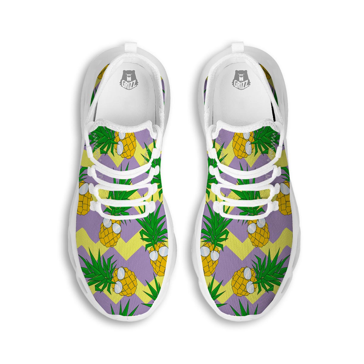 Zig Zag Pineapple Print White Running Shoes-grizzshop