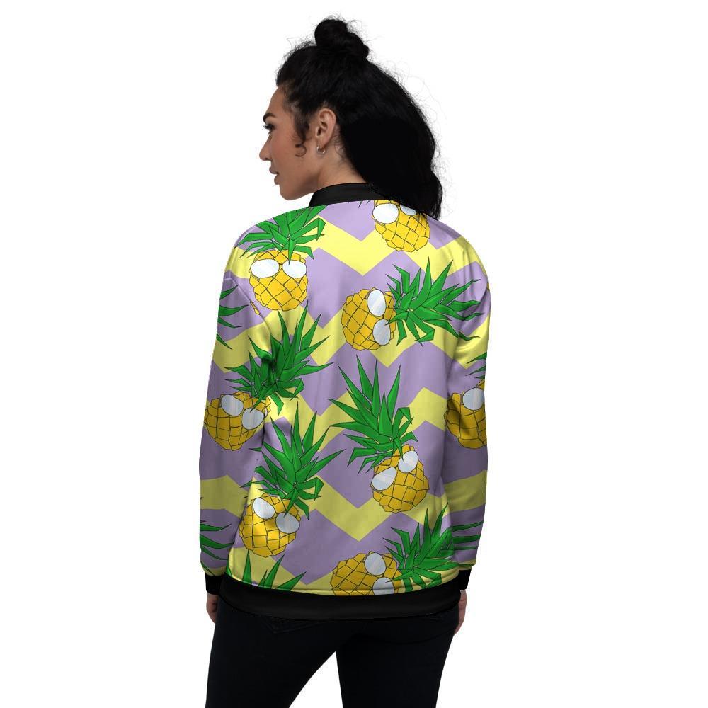 Zig Zag Pineapple Print Women's Bomber Jacket-grizzshop