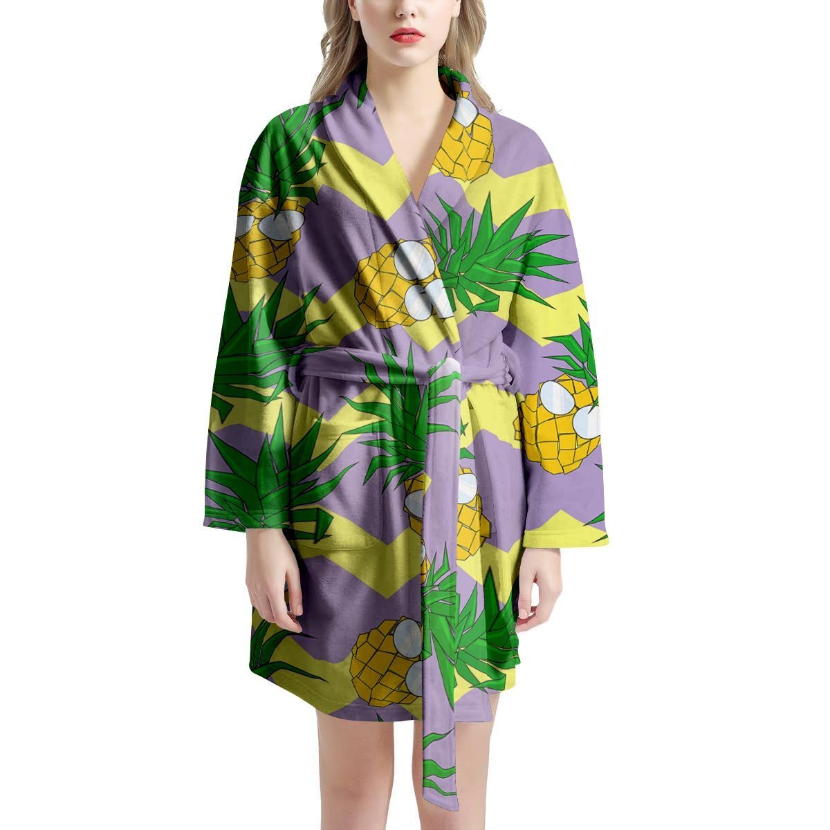 Zig Zag Pineapple Print Women's Robe-grizzshop