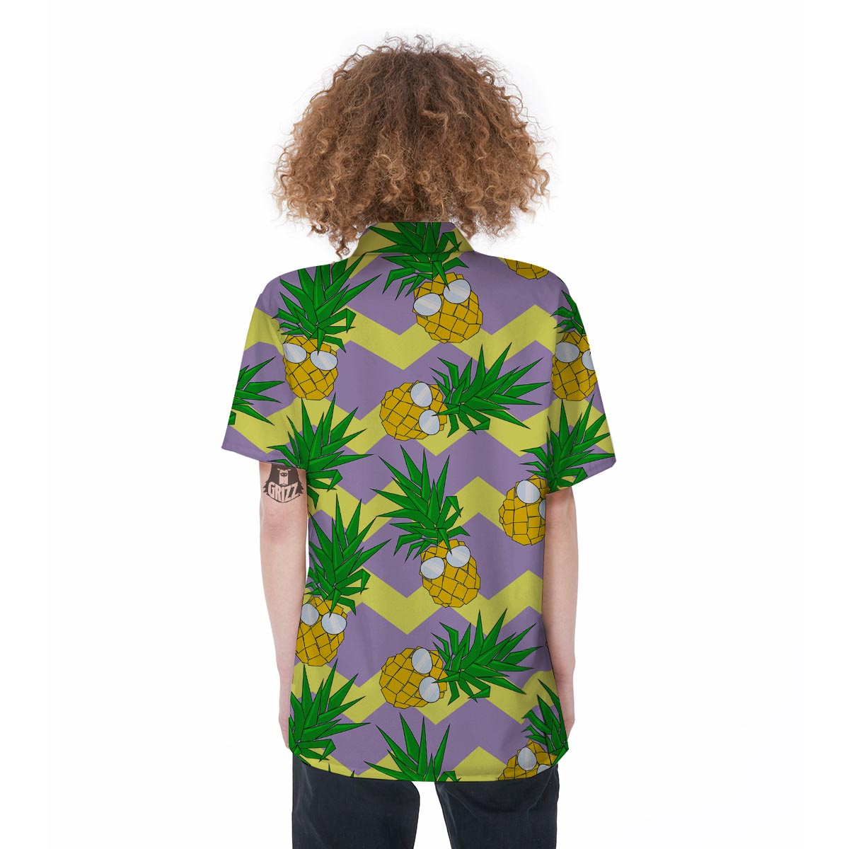Zig Zag Pineapple Print Women's Short Sleeve Shirts-grizzshop