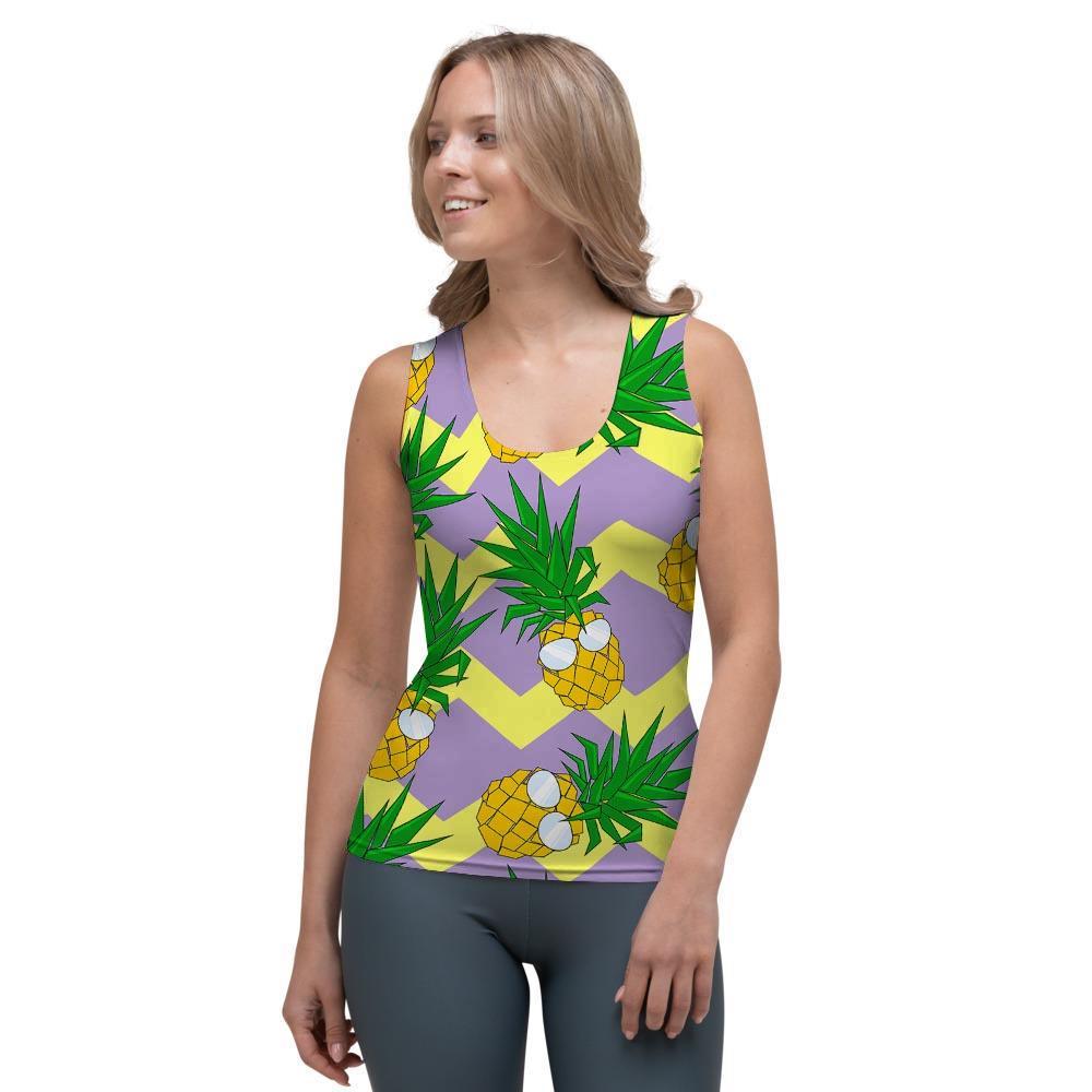 Zig Zag Pineapple Print Women's Tank Top-grizzshop