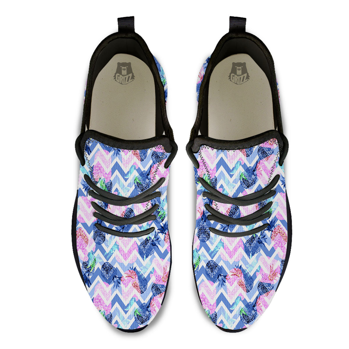 Zig Zag Pineapple Purple Print Pattern Black Athletic Shoes-grizzshop