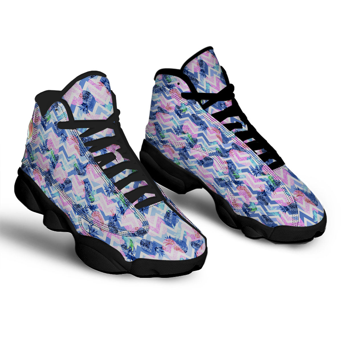 Zig Zag Pineapple Purple Print Pattern Black Basketball Shoes-grizzshop