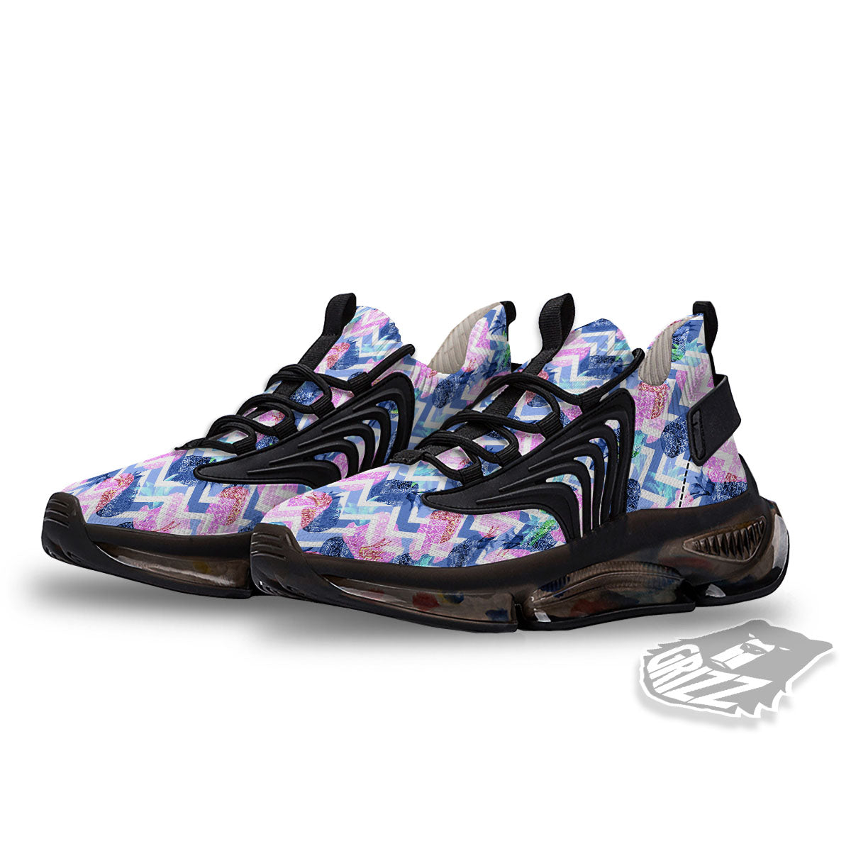 Zig Zag Pineapple Purple Print Pattern Black Gym Shoes-grizzshop