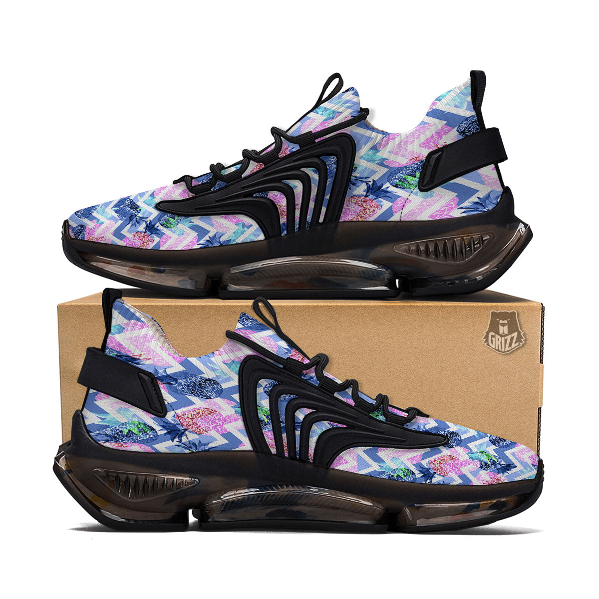 Zig Zag Pineapple Purple Print Pattern Black Gym Shoes-grizzshop