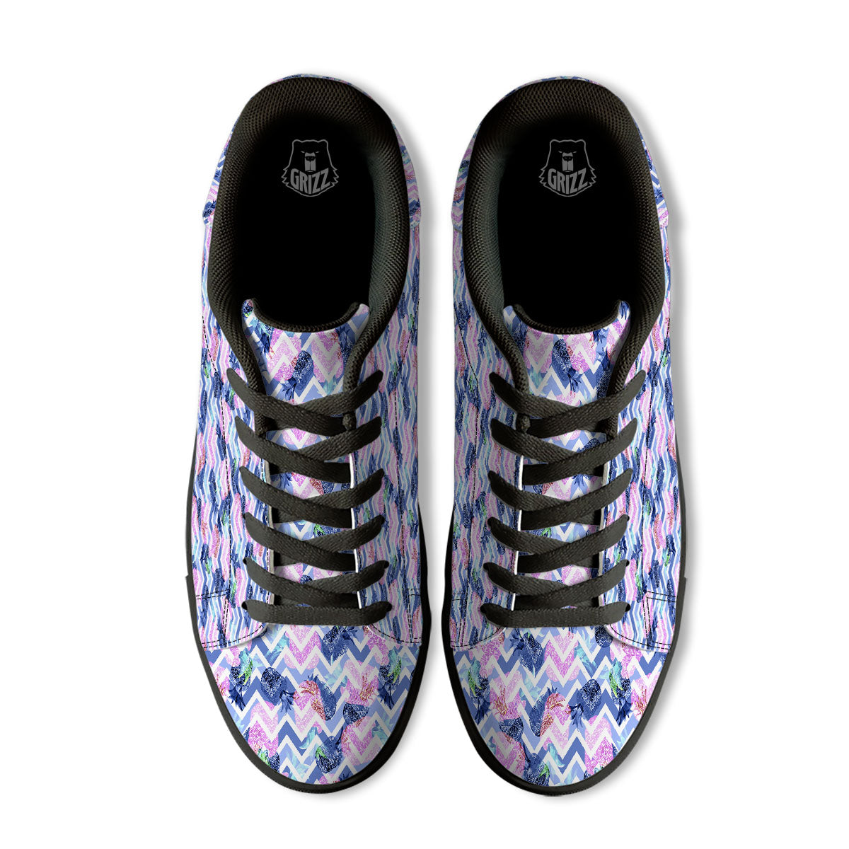 Zig Zag Pineapple Purple Print Pattern Black Low Top Sneakers-grizzshop