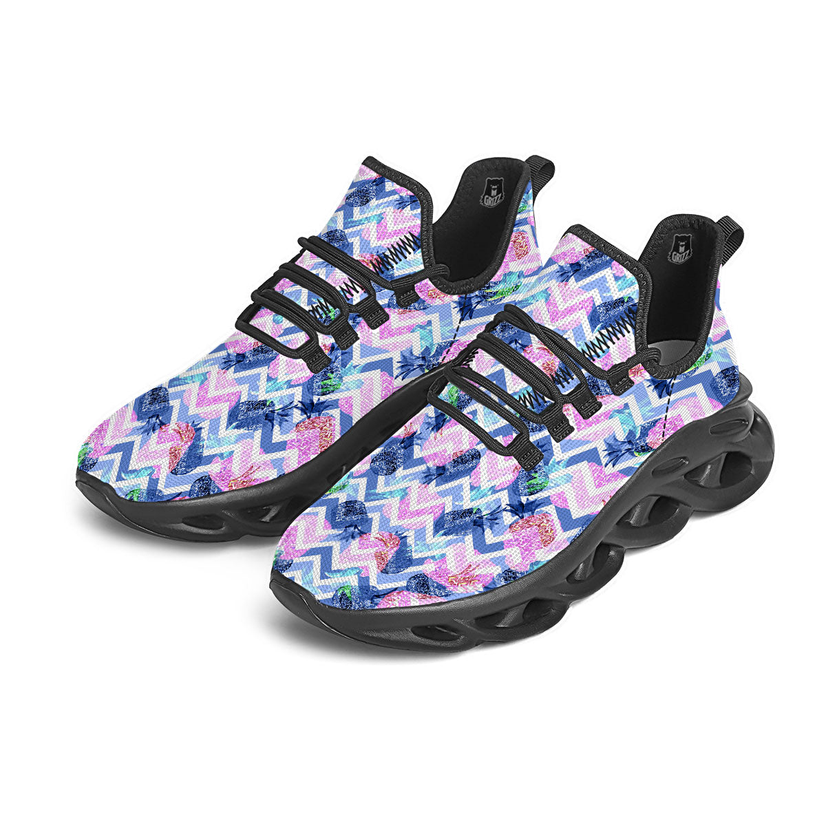 Zig Zag Pineapple Purple Print Pattern Black Running Shoes-grizzshop