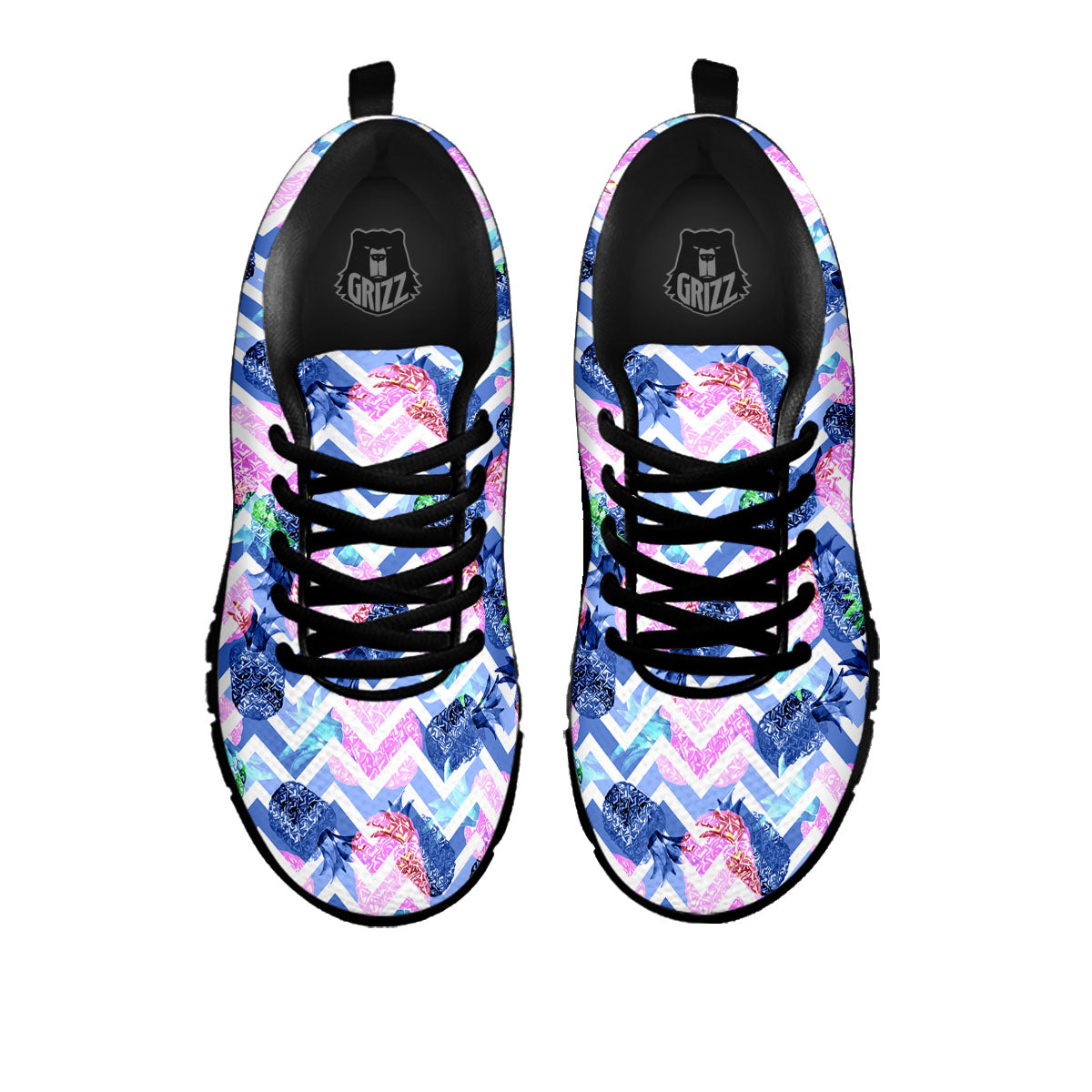 Zig Zag Pineapple Purple Print Pattern Black Sneaker-grizzshop