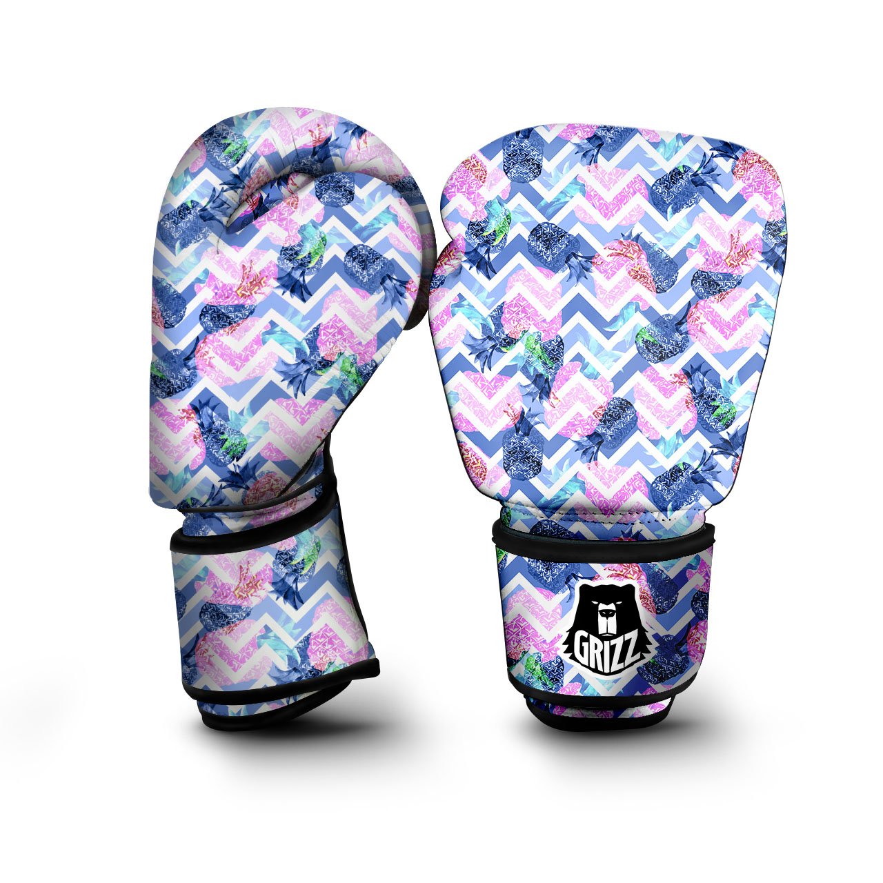 Zig Zag Pineapple Purple Print Pattern Boxing Gloves-grizzshop