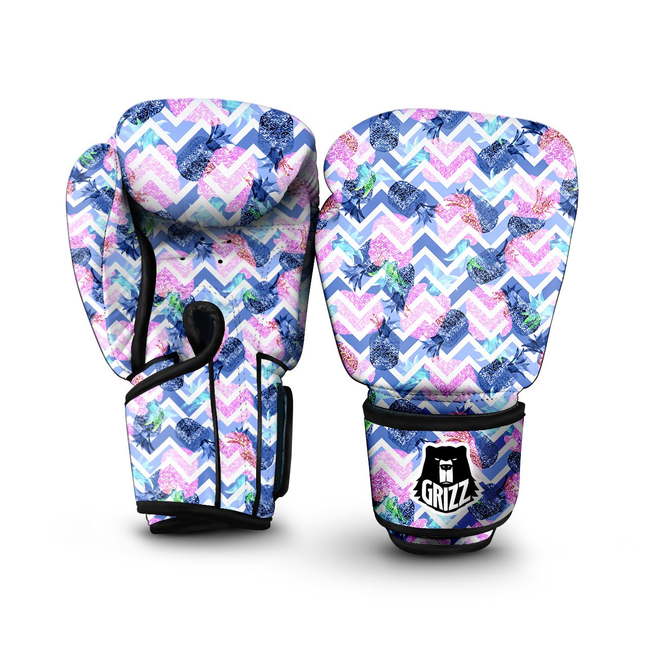 Zig Zag Pineapple Purple Print Pattern Boxing Gloves-grizzshop