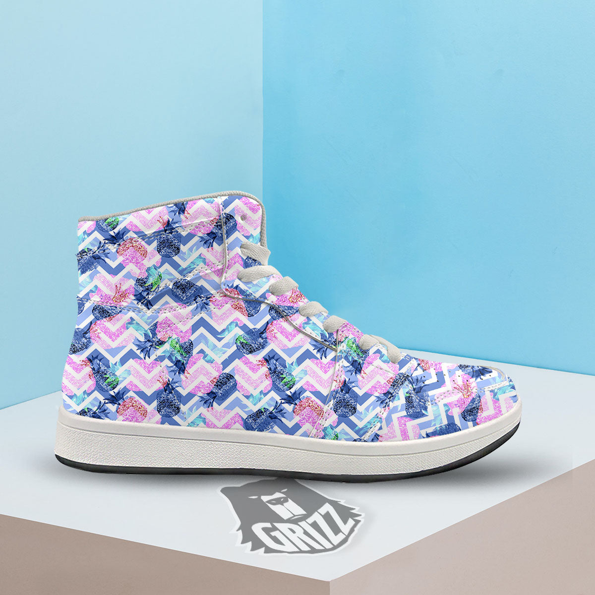 Zig Zag Pineapple Purple Print Pattern High Top Sneakers-grizzshop