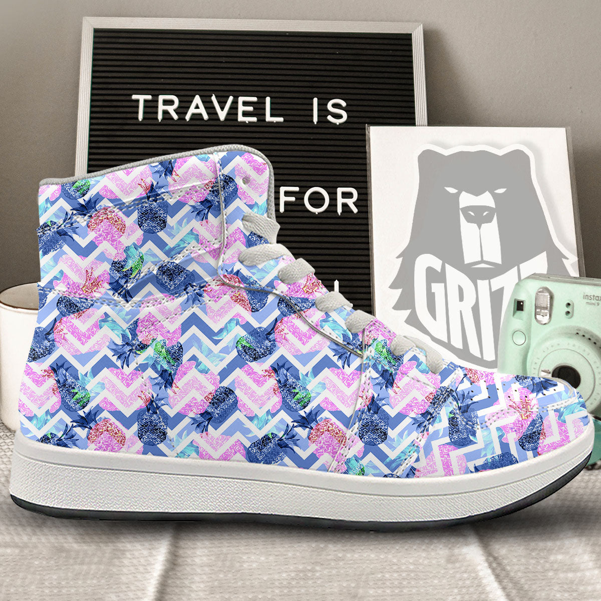 Zig Zag Pineapple Purple Print Pattern High Top Sneakers-grizzshop