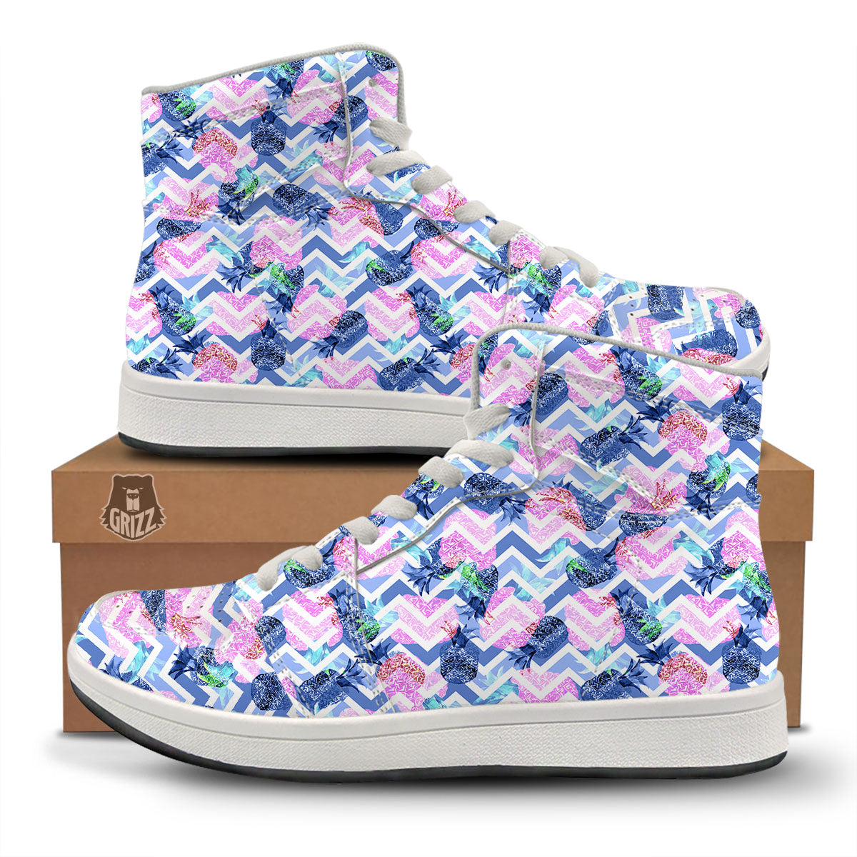 Zig Zag Pineapple Purple Print Pattern High Top Sneakers-grizzshop