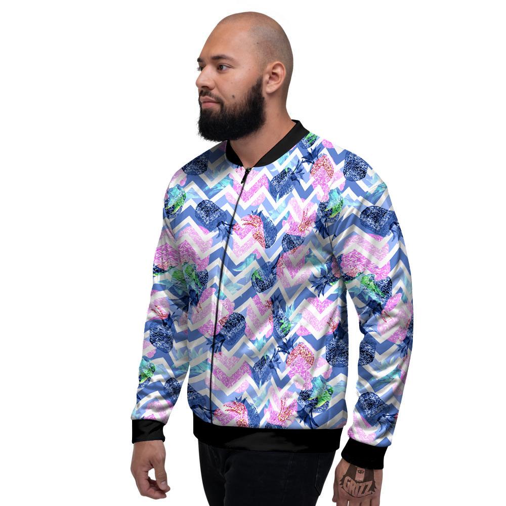 Zig Zag Pineapple Purple Print Pattern Men's Bomber Jacket-grizzshop