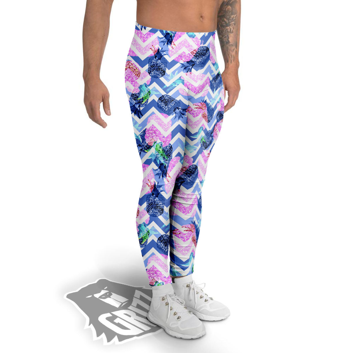 Zig Zag Pineapple Purple Print Pattern Men's Leggings-grizzshop