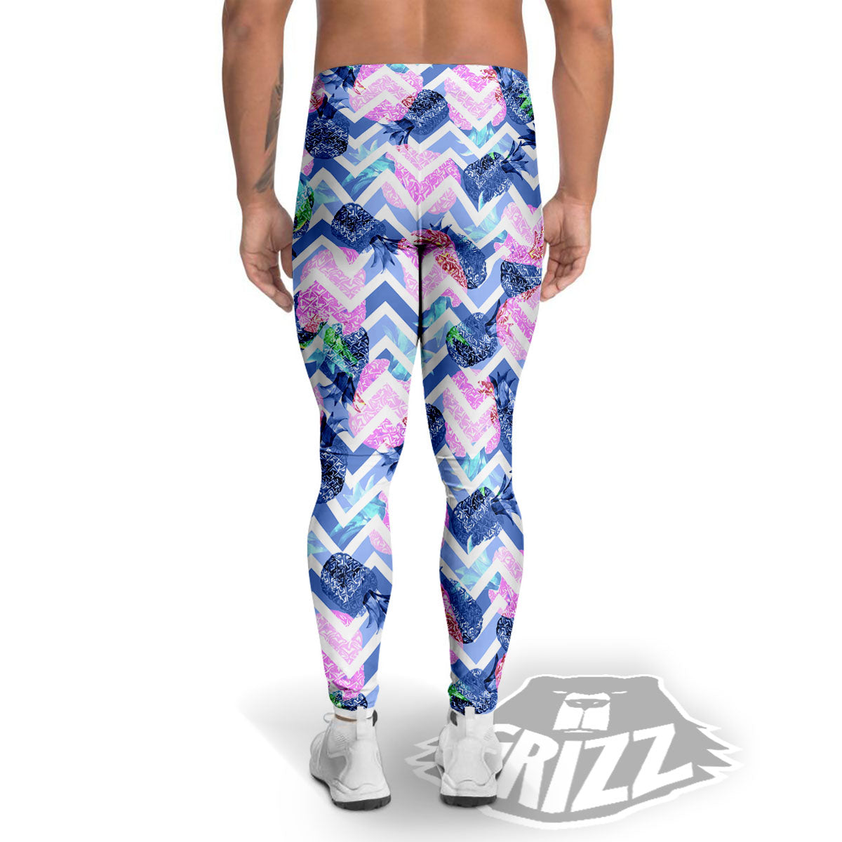 Zig Zag Pineapple Purple Print Pattern Men's Leggings-grizzshop