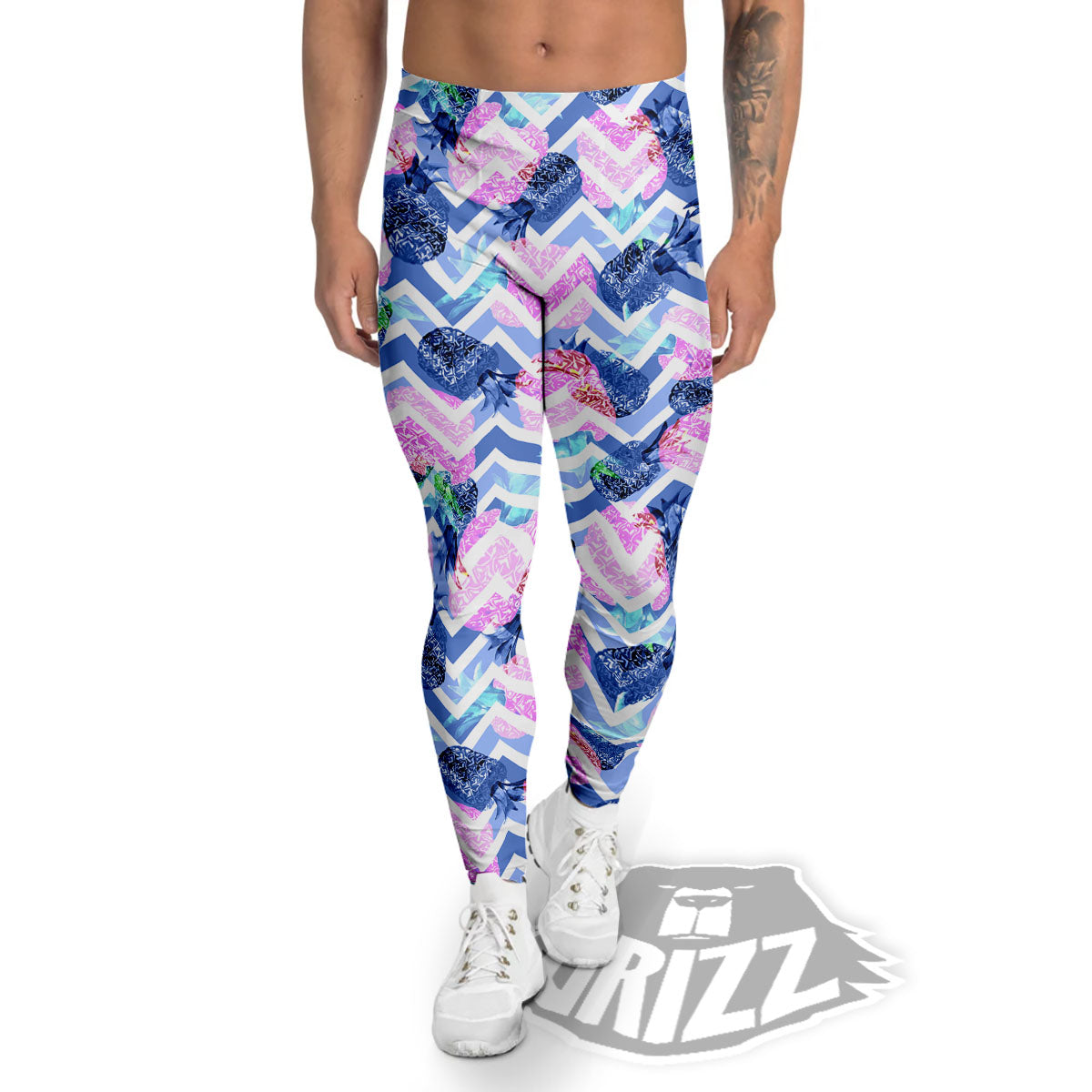 Zig Zag Pineapple Purple Print Pattern Men's Leggings-grizzshop