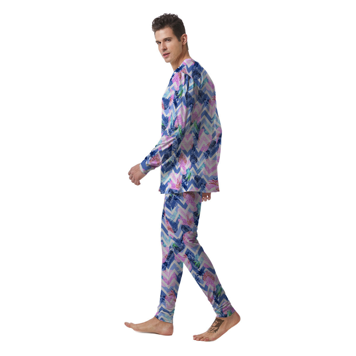 Zig Zag Pineapple Purple Print Pattern Men's Pajamas-grizzshop