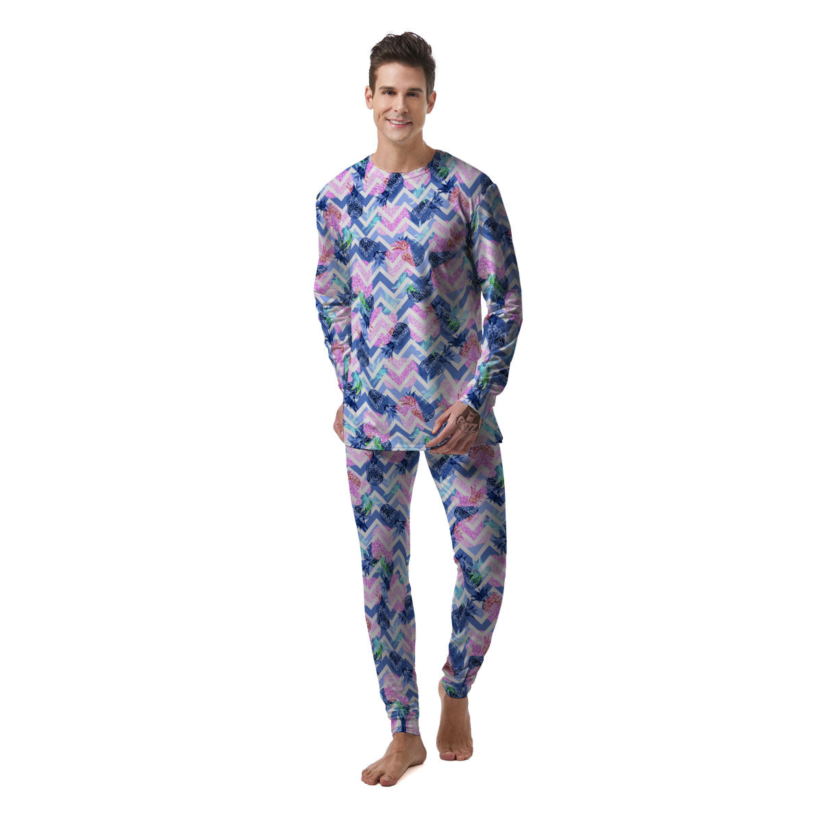 Zig Zag Pineapple Purple Print Pattern Men's Pajamas-grizzshop