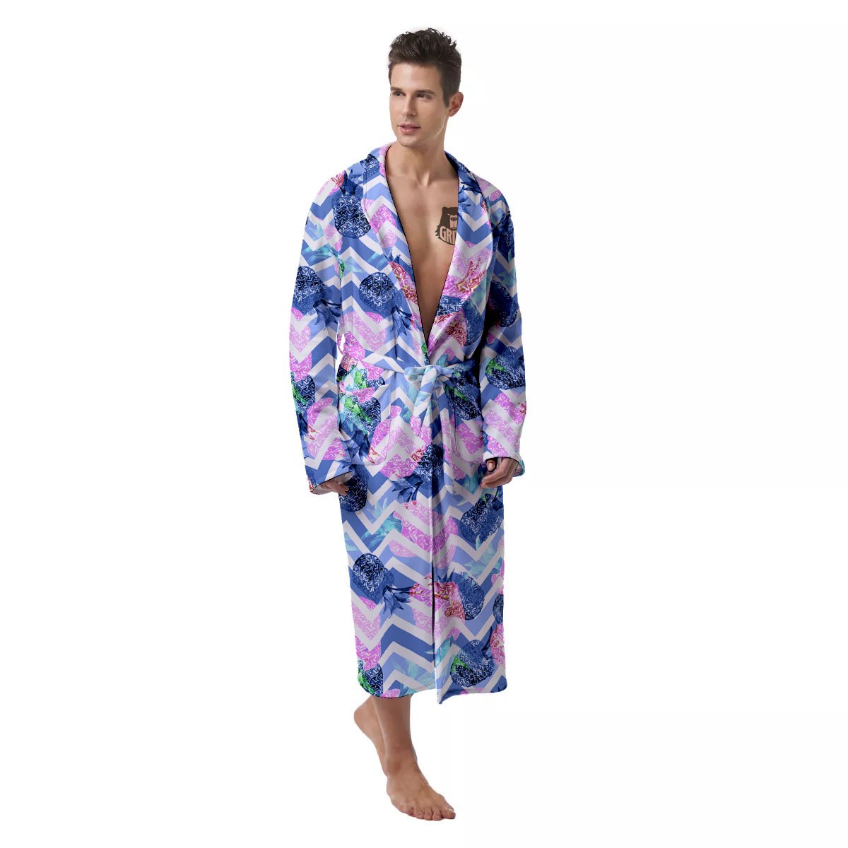 Zig Zag Pineapple Purple Print Pattern Men's Robe-grizzshop