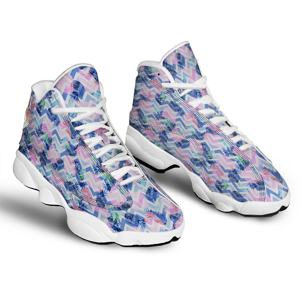Zig Zag Pineapple Purple Print Pattern White Basketball Shoes-grizzshop