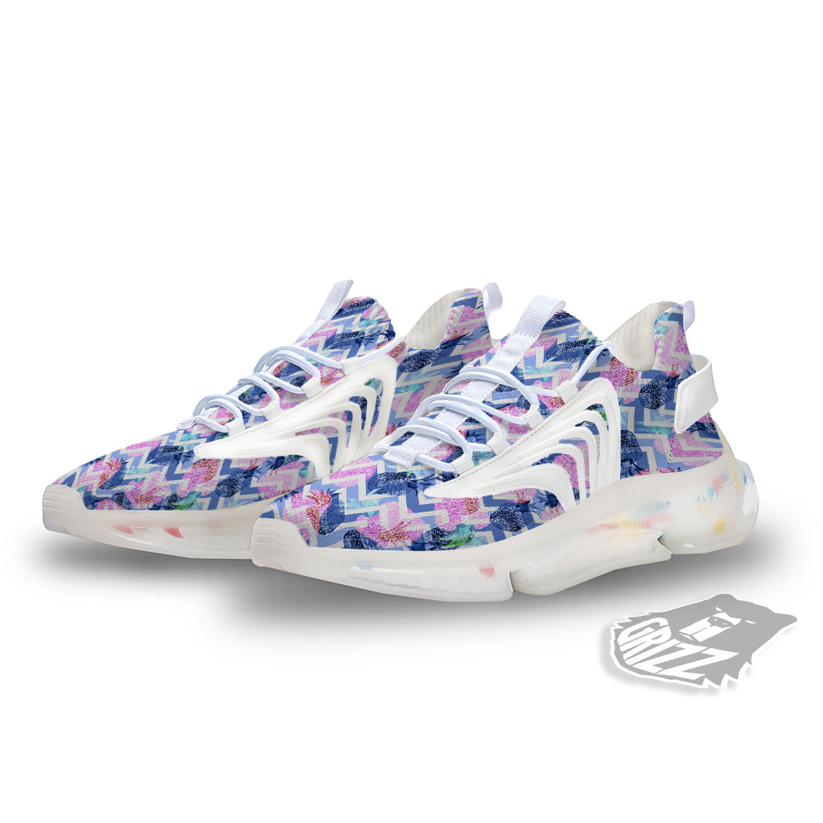 Zig Zag Pineapple Purple Print Pattern White Gym Shoes-grizzshop