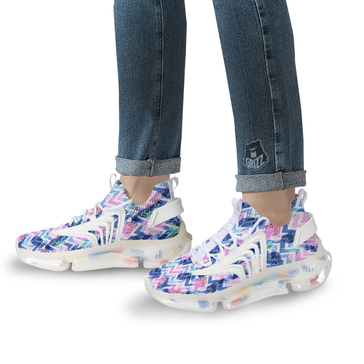 Zig Zag Pineapple Purple Print Pattern White Gym Shoes-grizzshop