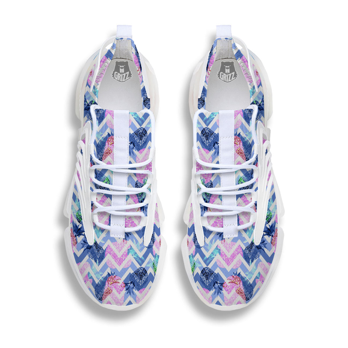 Zig Zag Pineapple Purple Print Pattern White Gym Shoes-grizzshop