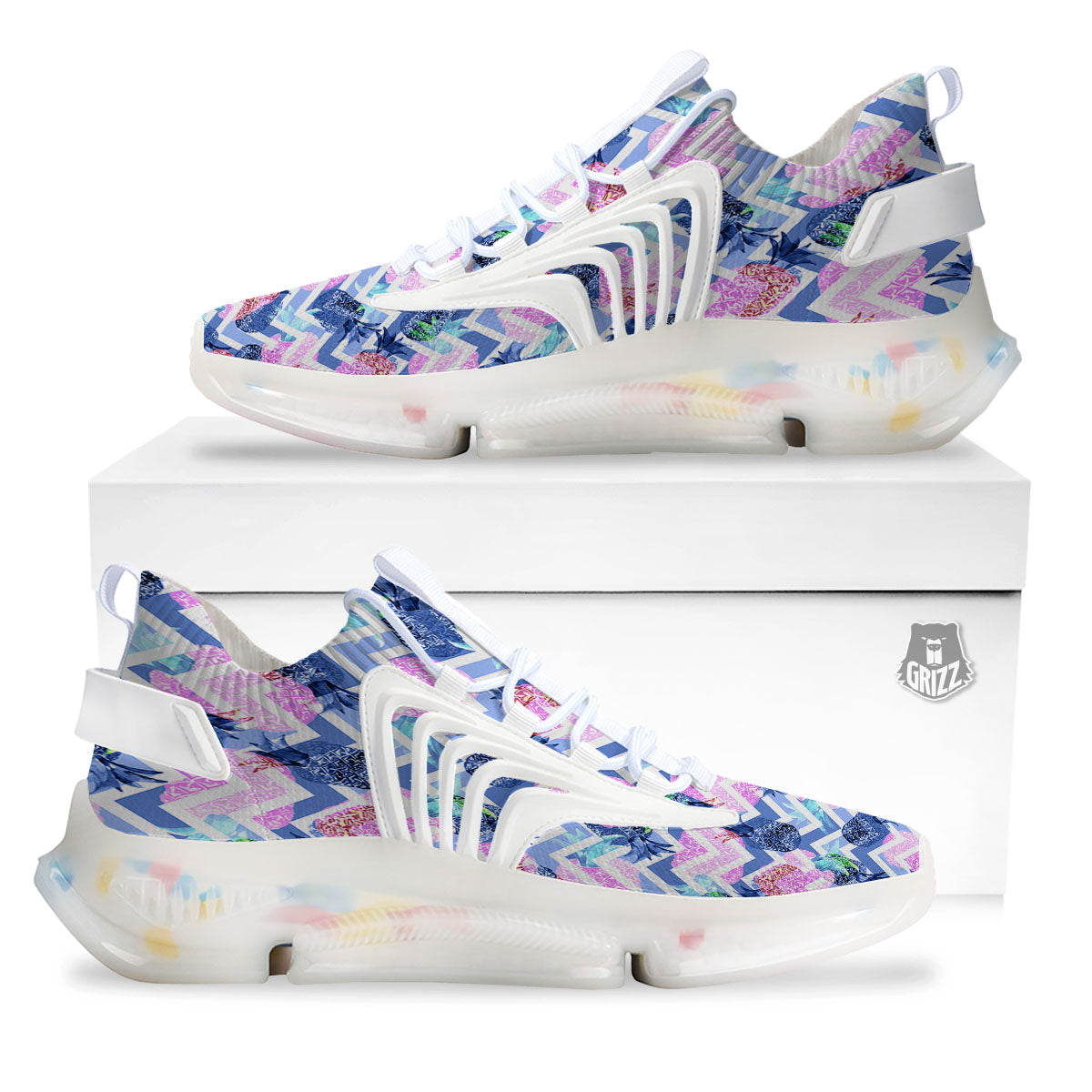 Zig Zag Pineapple Purple Print Pattern White Gym Shoes-grizzshop