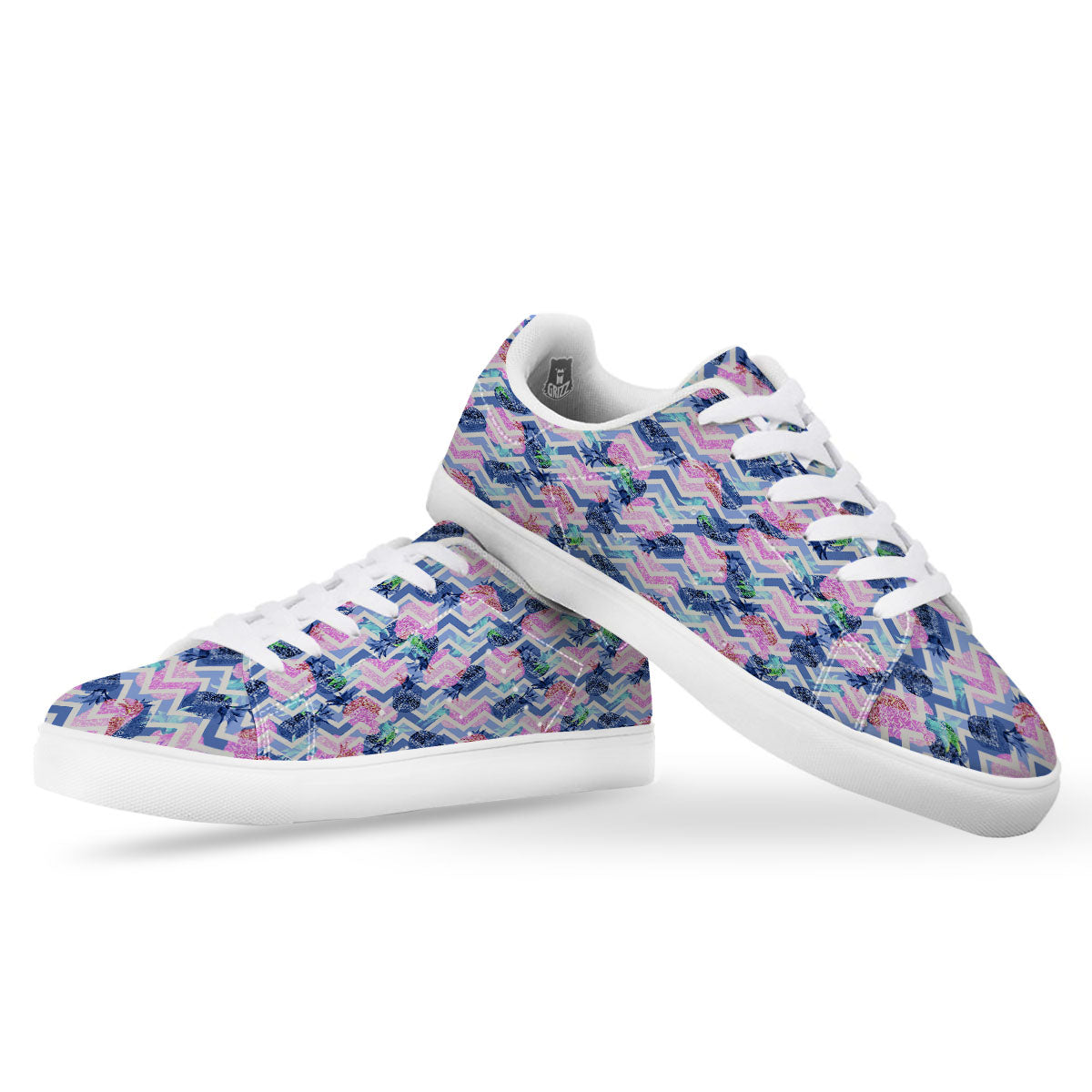 Zig Zag Pineapple Purple Print Pattern White Low Top Sneakers-grizzshop