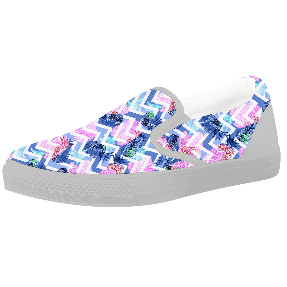 Zig Zag Pineapple Purple Print Pattern White Slip On Shoes-grizzshop