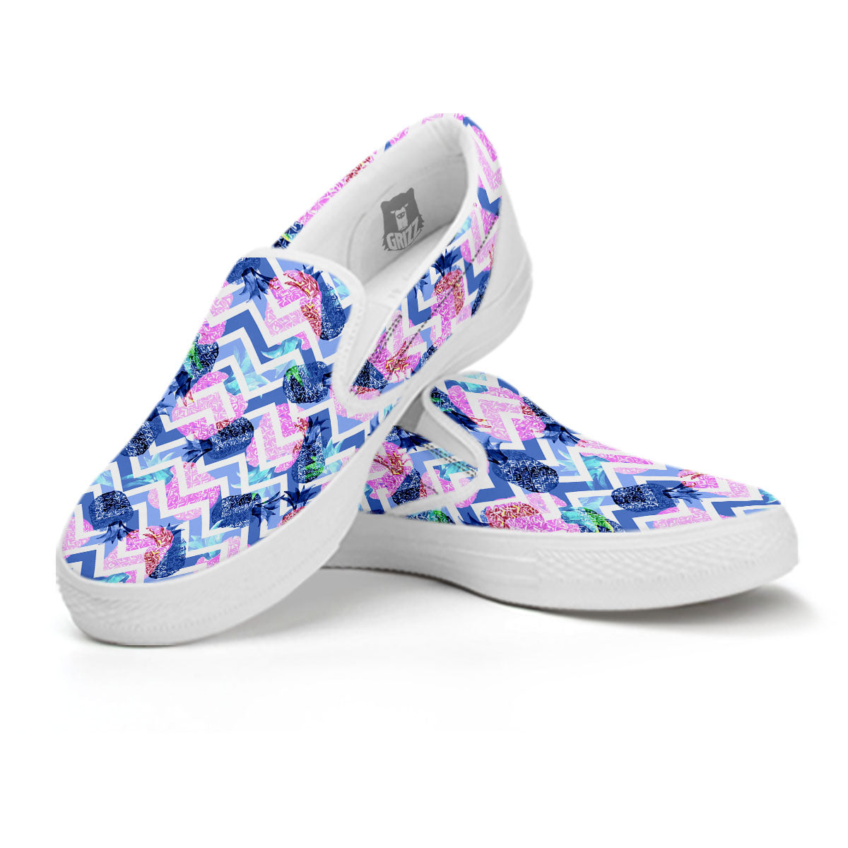 Zig Zag Pineapple Purple Print Pattern White Slip On Shoes-grizzshop