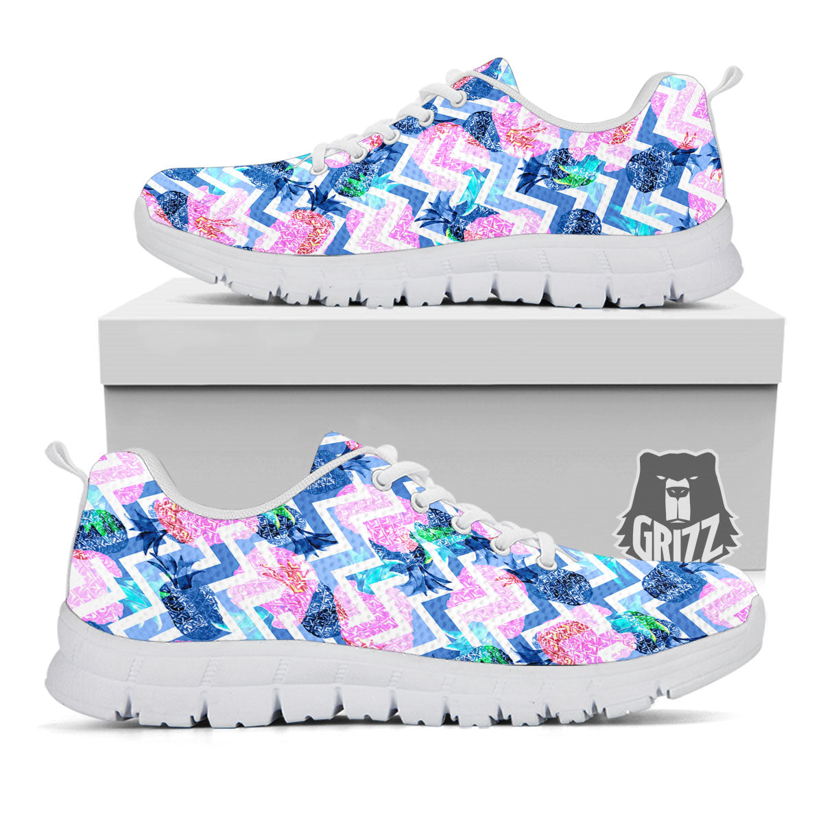 Zig Zag Pineapple Purple Print Pattern White Sneaker-grizzshop