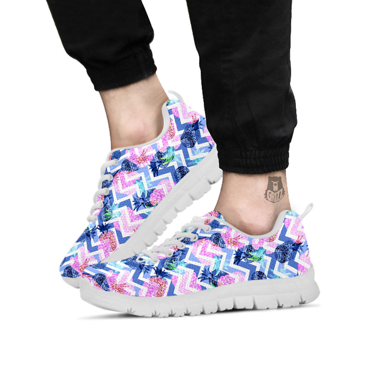 Zig Zag Pineapple Purple Print Pattern White Sneaker-grizzshop