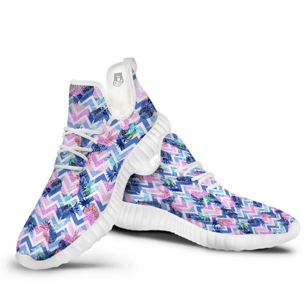 Zig Zag Pineapple Purple Print Pattern White Walking Shoes-grizzshop