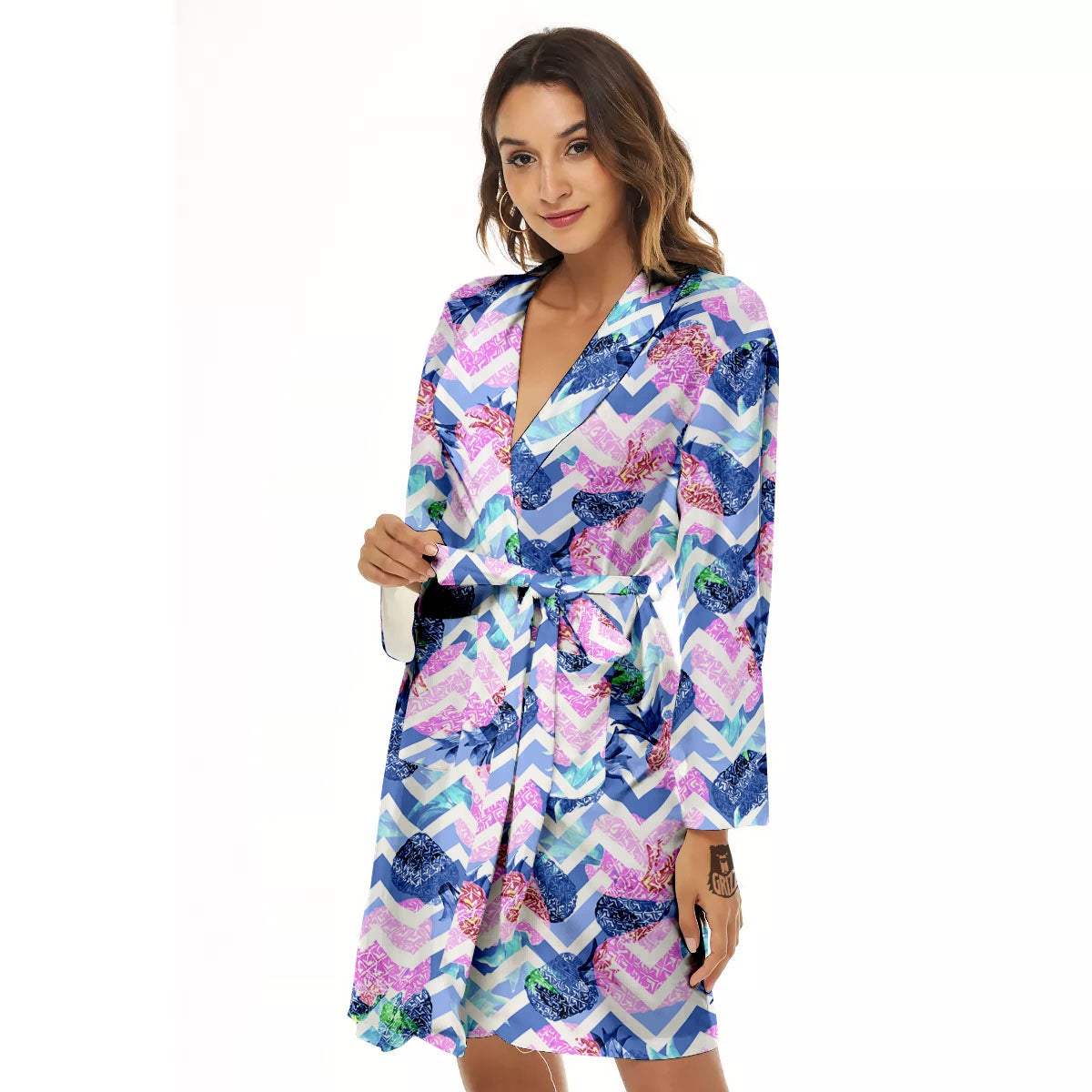 Zig Zag Pineapple Purple Print Pattern Women's Robe-grizzshop