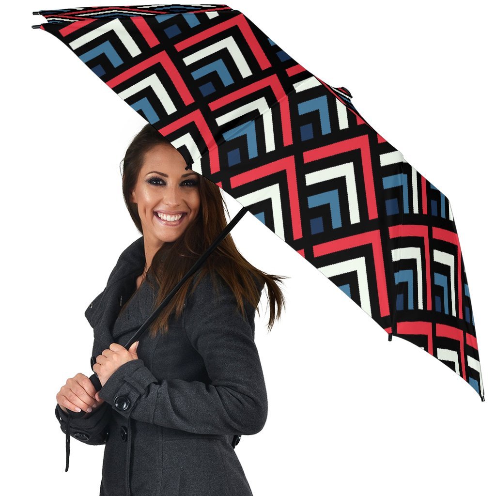 Zig Zag Print Pattern Automatic Foldable Umbrella-grizzshop