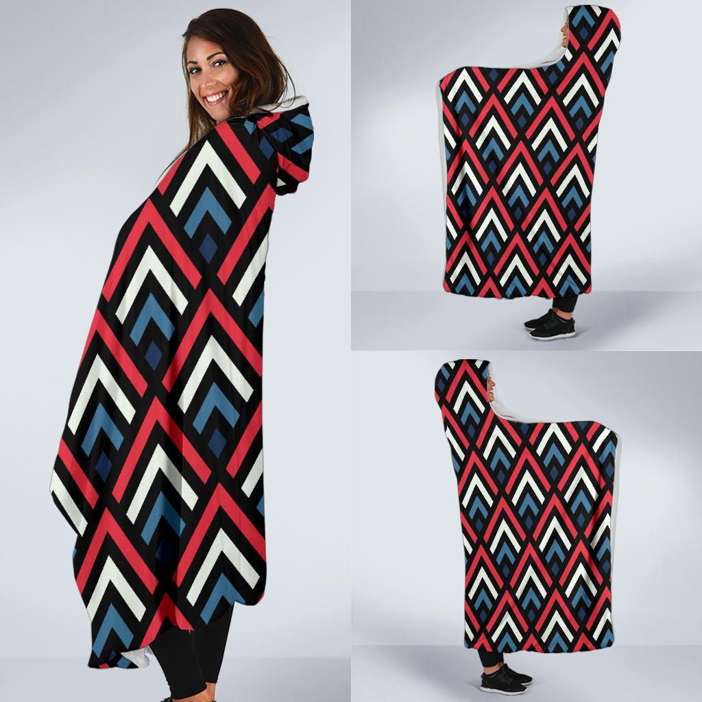 Zig Zag Print Pattern Hooded Blanket-grizzshop