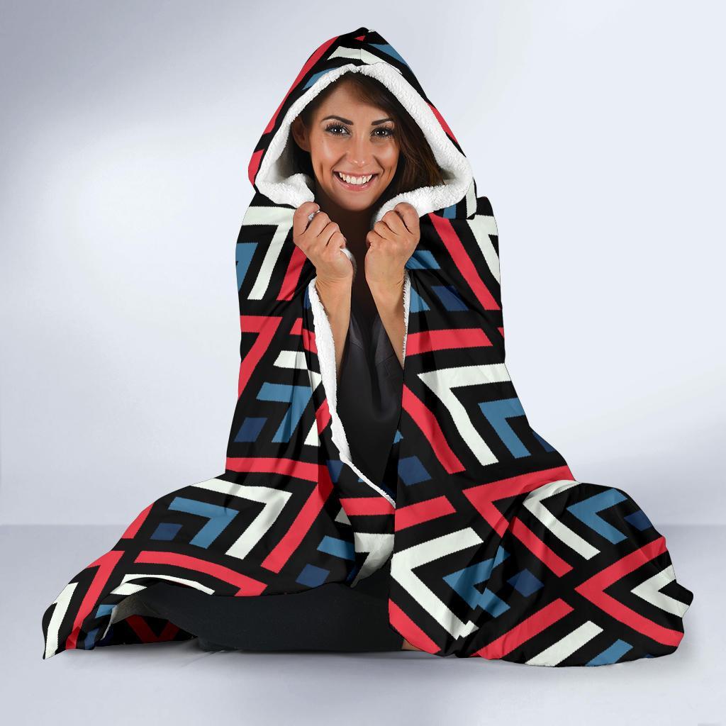 Zig Zag Print Pattern Hooded Blanket-grizzshop