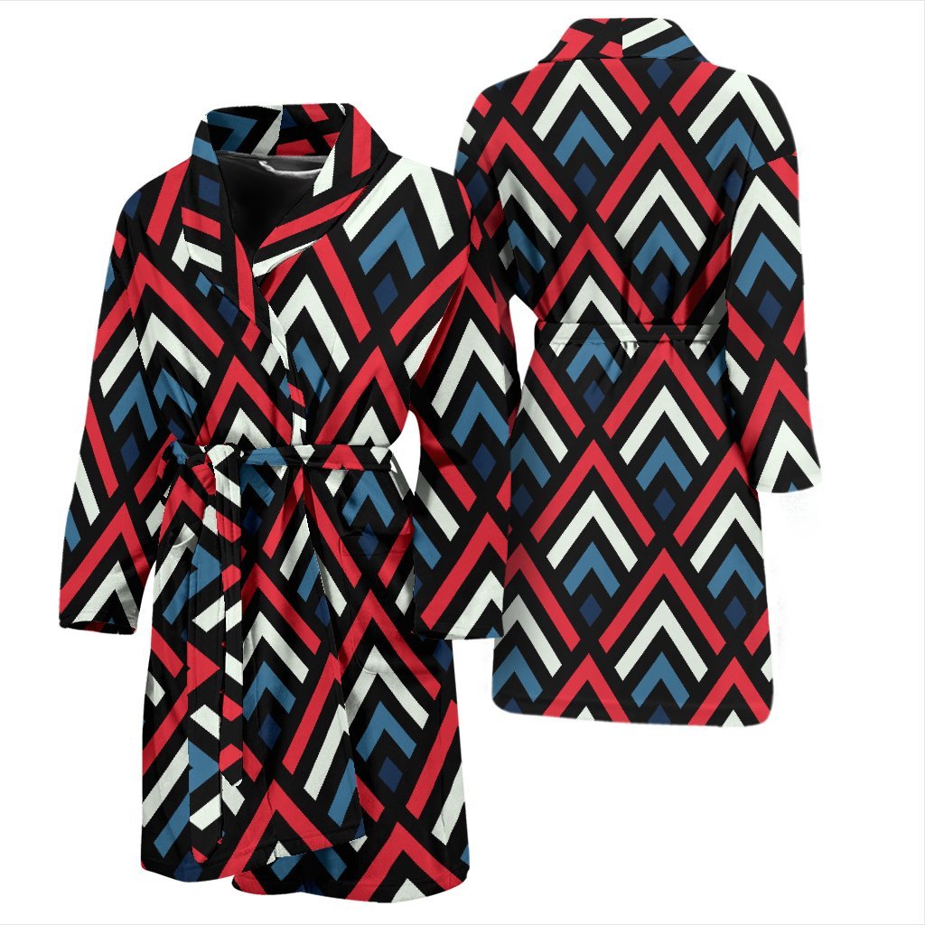 Zig Zag Print Pattern Men Long Robe-grizzshop