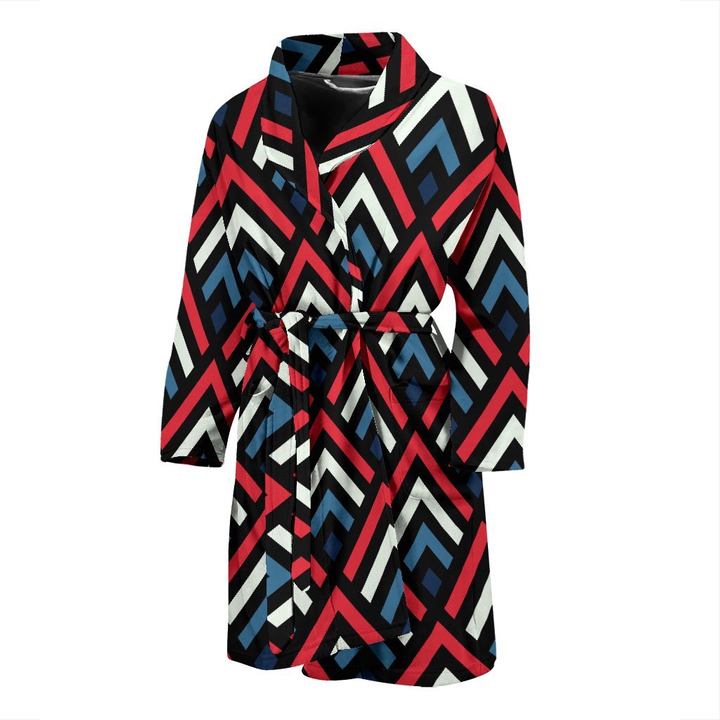 Zig Zag Print Pattern Men Long Robe-grizzshop