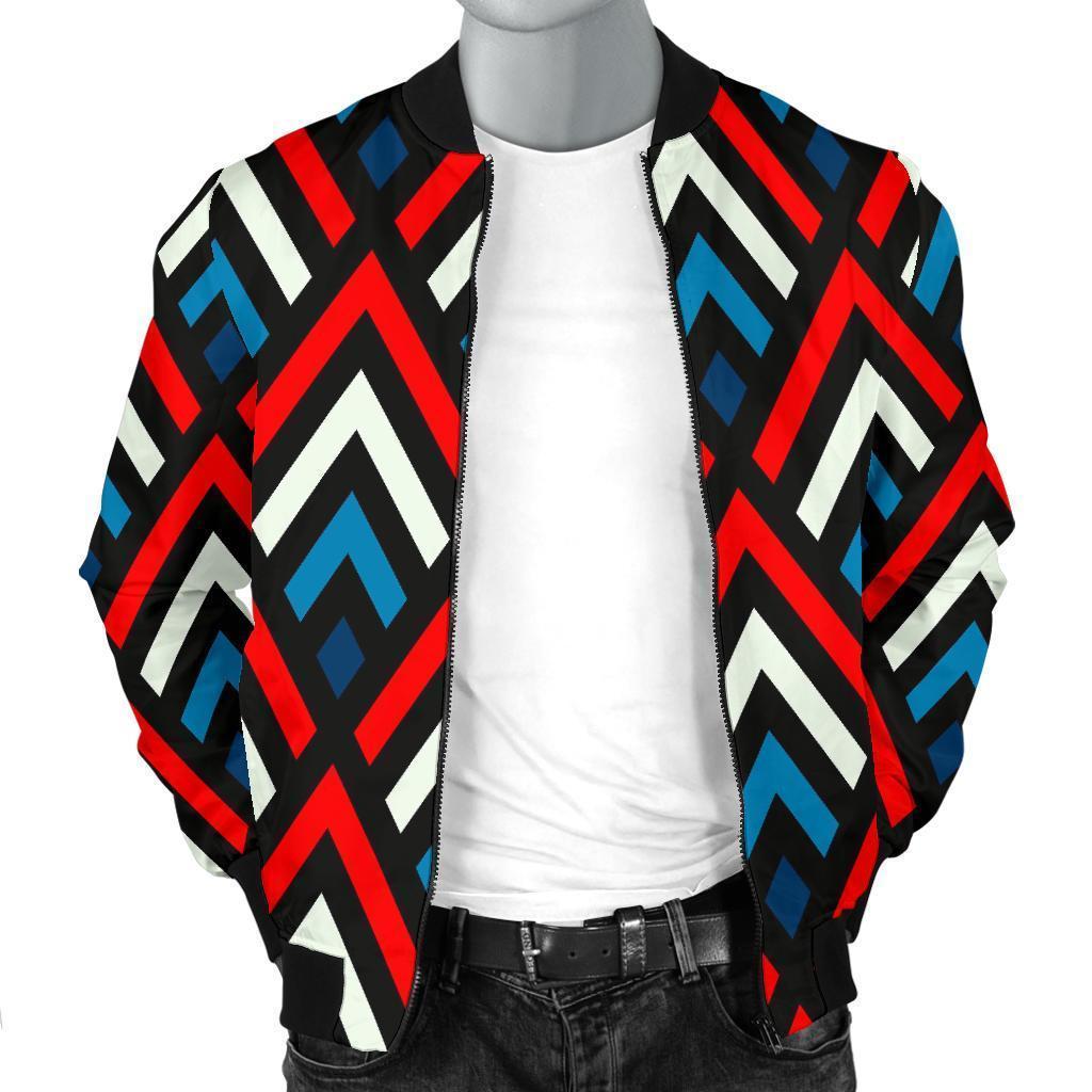 Zig Zag Print Pattern Men's Bomber Jacket-grizzshop