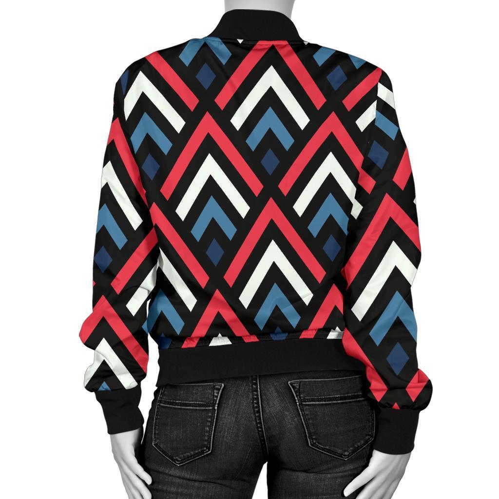 Zig Zag Print Pattern Women Casual Bomber Jacket-grizzshop