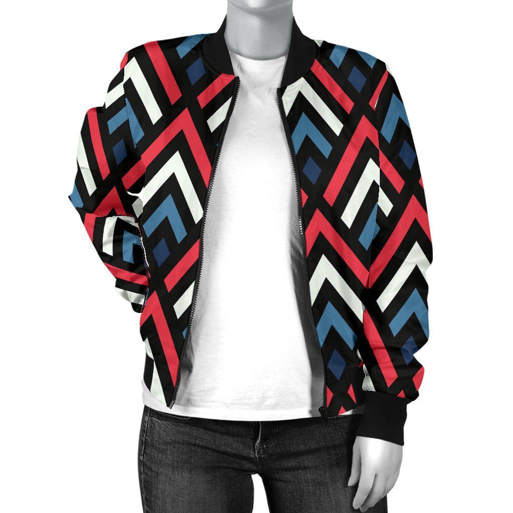 Zig Zag Print Pattern Women Casual Bomber Jacket-grizzshop