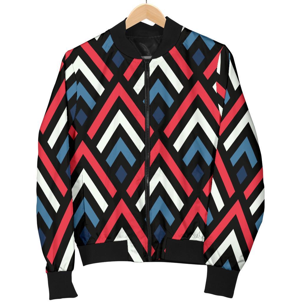 Zig Zag Print Pattern Women Casual Bomber Jacket-grizzshop