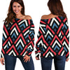 Zig Zag Print Pattern Women Off Shoulder Sweatshirt-grizzshop