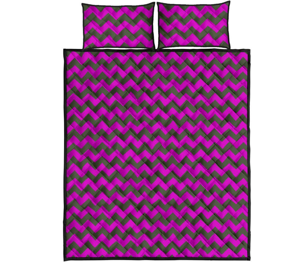 Zig Zag Purple Pattern Print Bed Set Quilt-grizzshop