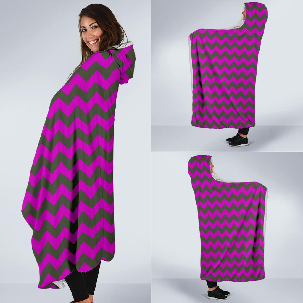 Zig Zag Purple Pattern Print Hooded Blanket-grizzshop